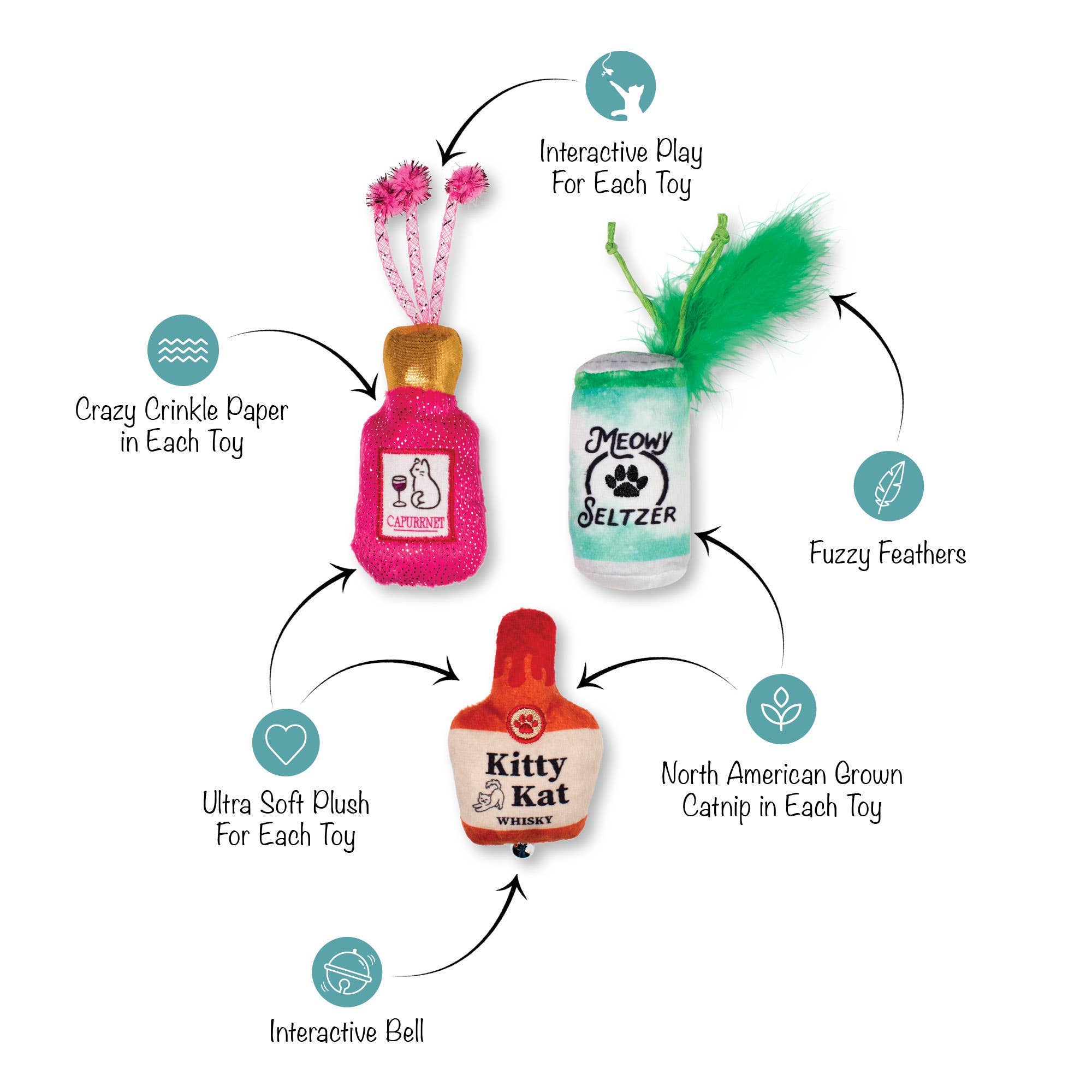 Fringe Kitten My Drink On Cat Toy Set of 3